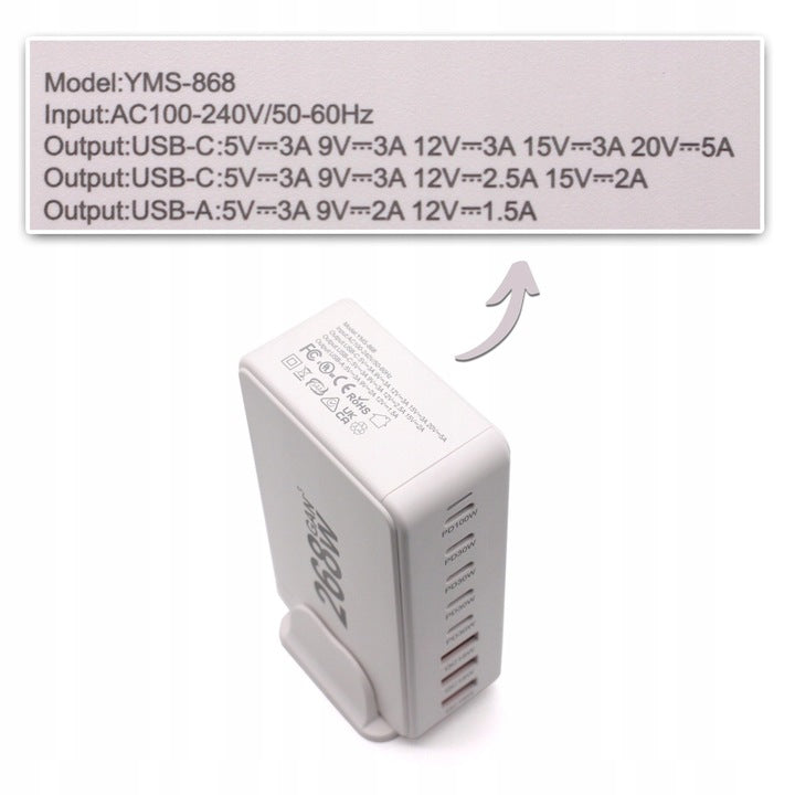 AJP 268W Desktop GAN Charger 8 Port USB Type-C PD Charging Station Fast Charger White