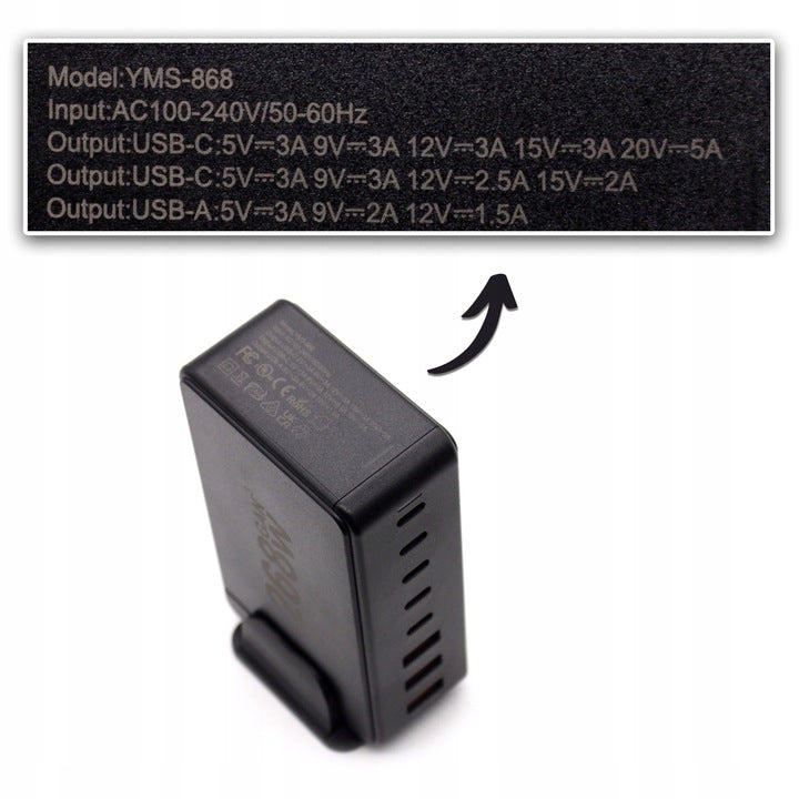 AJP 268W Desktop GAN Charger 8 Port USB Type-C PD Charging Station Fast Charger BLACK