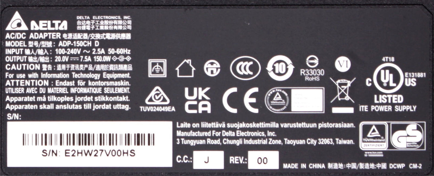 A18-150P1A 150W 4.5MM x 3.0MM Delta Gaming Laptop AC Adapter