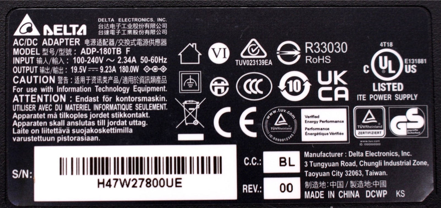 Oryginalny zasilacz Delta 180 W 19,5 V 9,23 A 5,5 mm x 2,5 mm do laptopów gamingowych, kompatybilny z ASUS ROG STRIX GL703GM