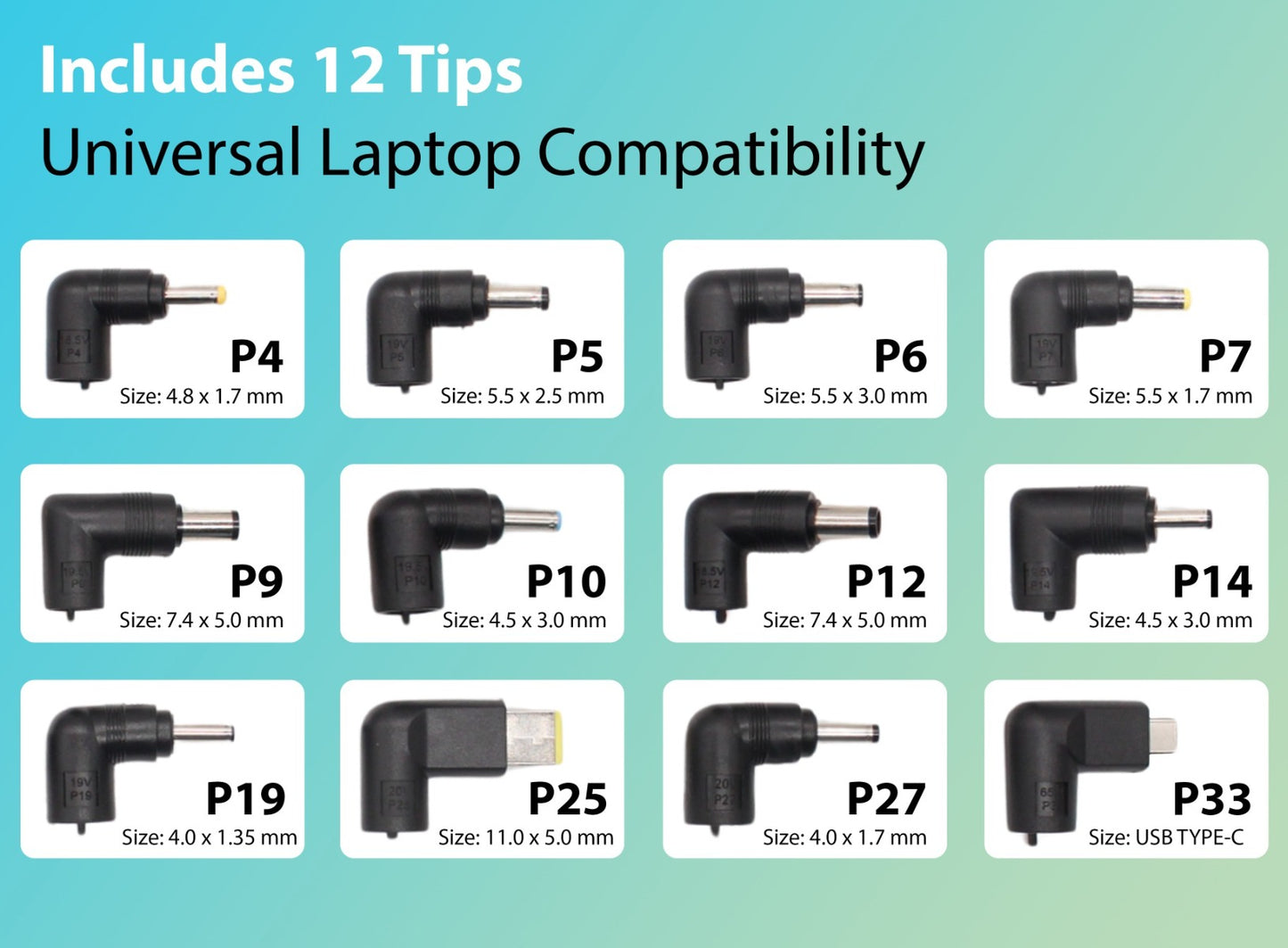 AJP 65 Watt Universal Laptop Adapter with 12 Interchangeable Connector pins