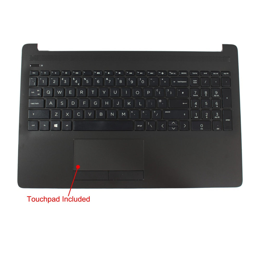 For HP 15-DA 15-DB Black Palmrest Touchpad Cover UK Layout Non-Backlit Keyboard Glossy