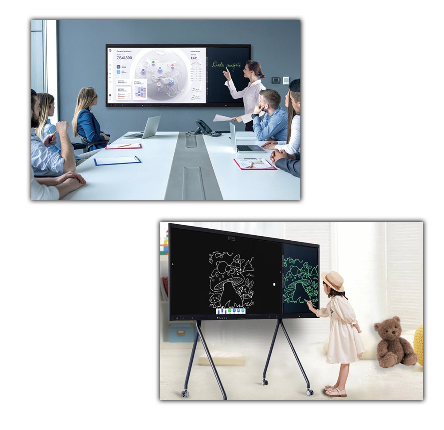 65“ Interactive Liquid Crystal Display + 43“ OC Writing Board | for Classroom and Business, Remote Meeting, Interactive Screen, Smart Whiteboard, Office or School