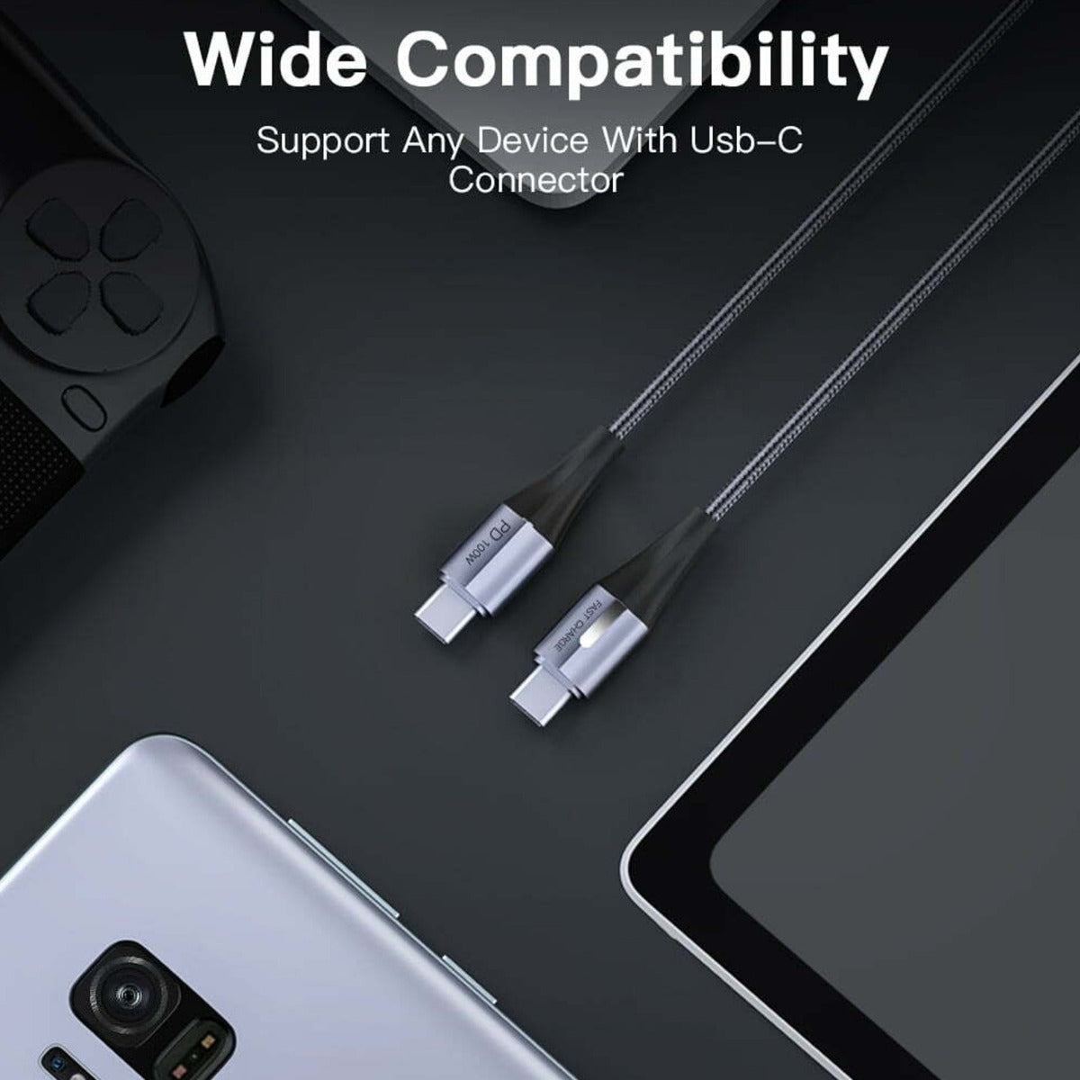 New Replacement For 1 M USB-C to USB-C Charging Cable Black