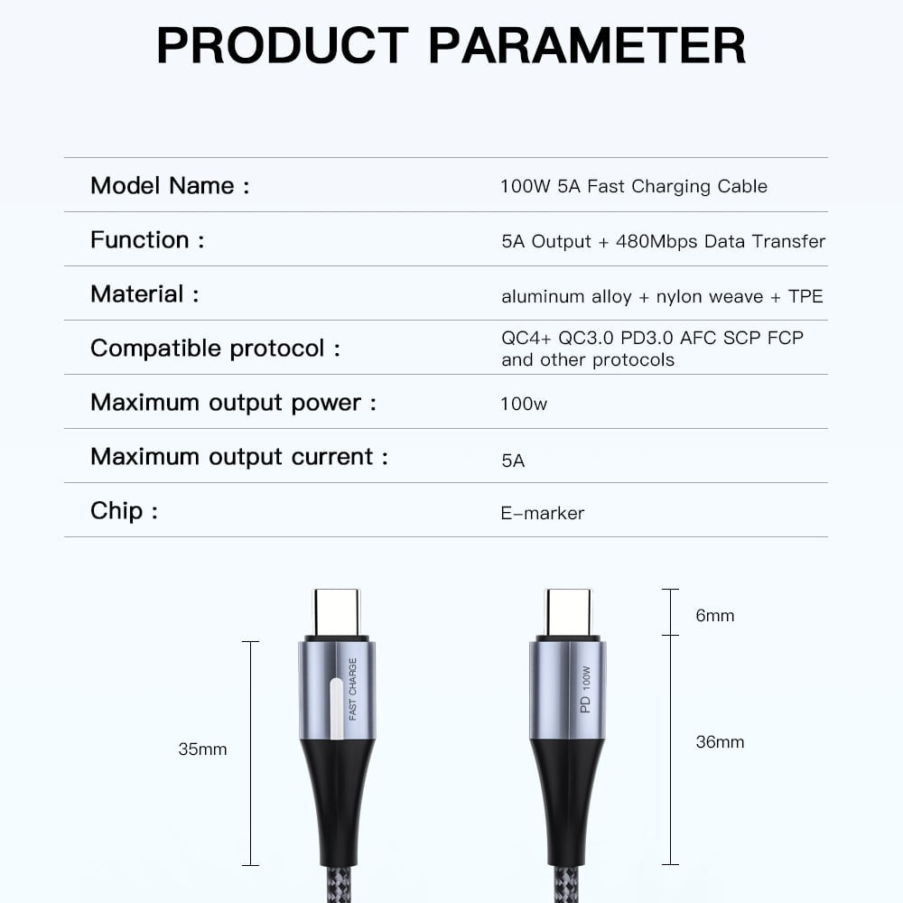 New Replacement For 2 M USB-C to USB-C Fast Charging Data Cable Black