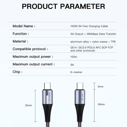 New Replacement For 2 M USB-C to USB-C Fast Charging Data Cable Black