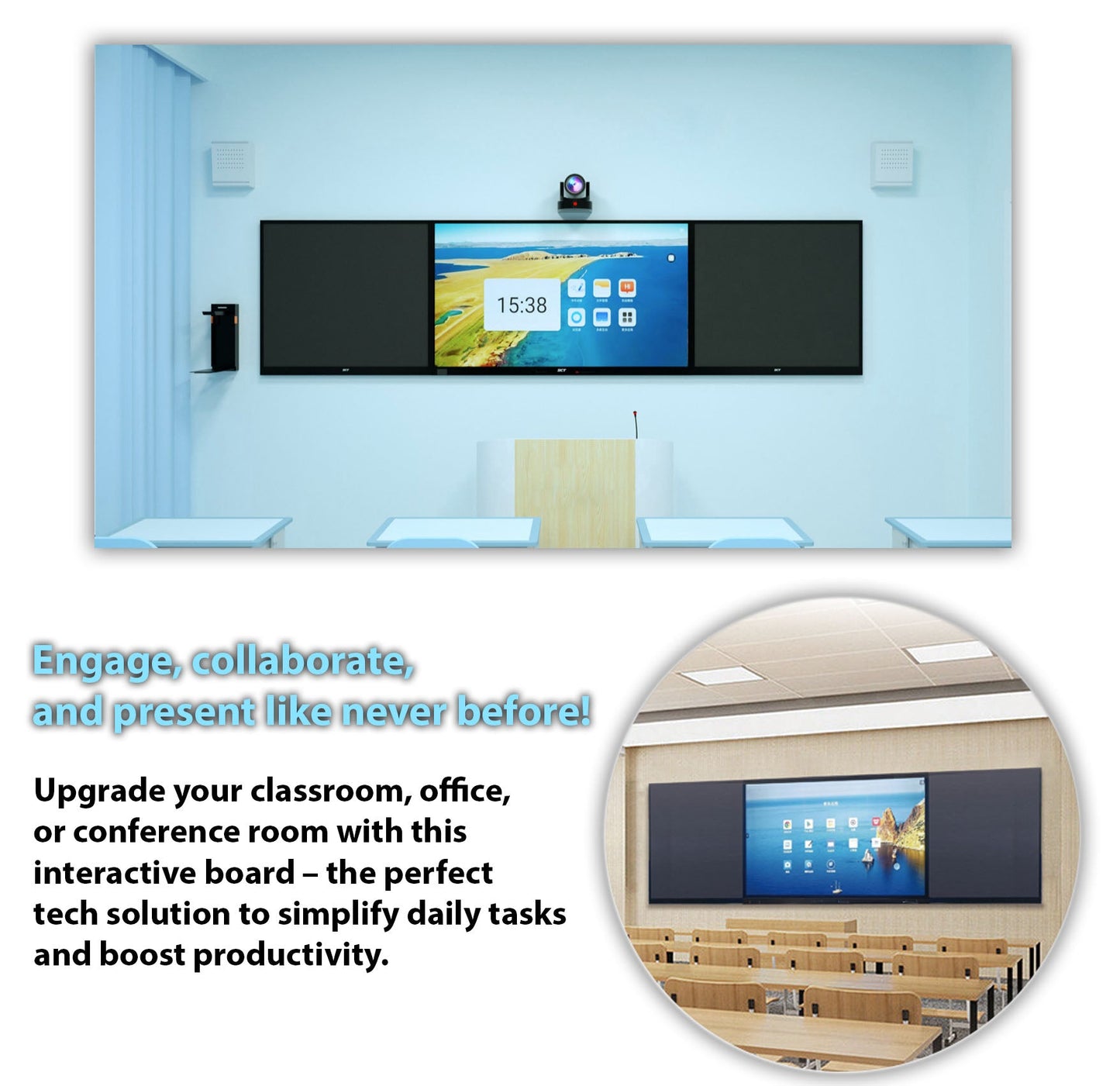 86" Interactive Liquid Crystal Display + 2x 65" Sub Writing Boards | for Classroom and Business, Remote Meeting, Interactive Screen, Smart Whiteboard, Office or School