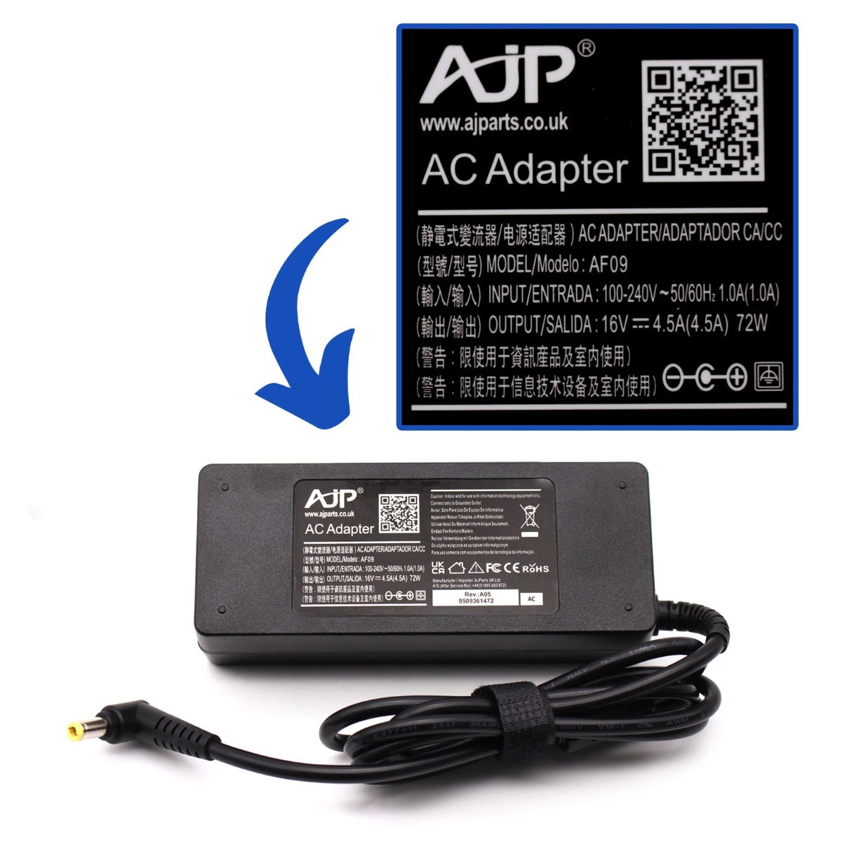 New AJP Adapter For IBM Panasonic 16V 4.5A IBMC45 72W AC Adapter 5.5MM x 2.5MM