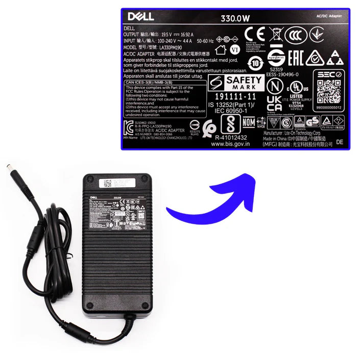 Dell 1MDV8 330W 7.4 MM x 5.0 MM Genuine Delta Laptop Adapter