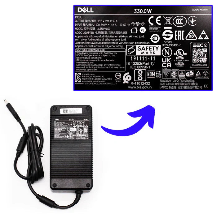 Dell 0GT1CX GT1CX 330W 7.4 MM x 5.0 MM Dell laptop Adapter