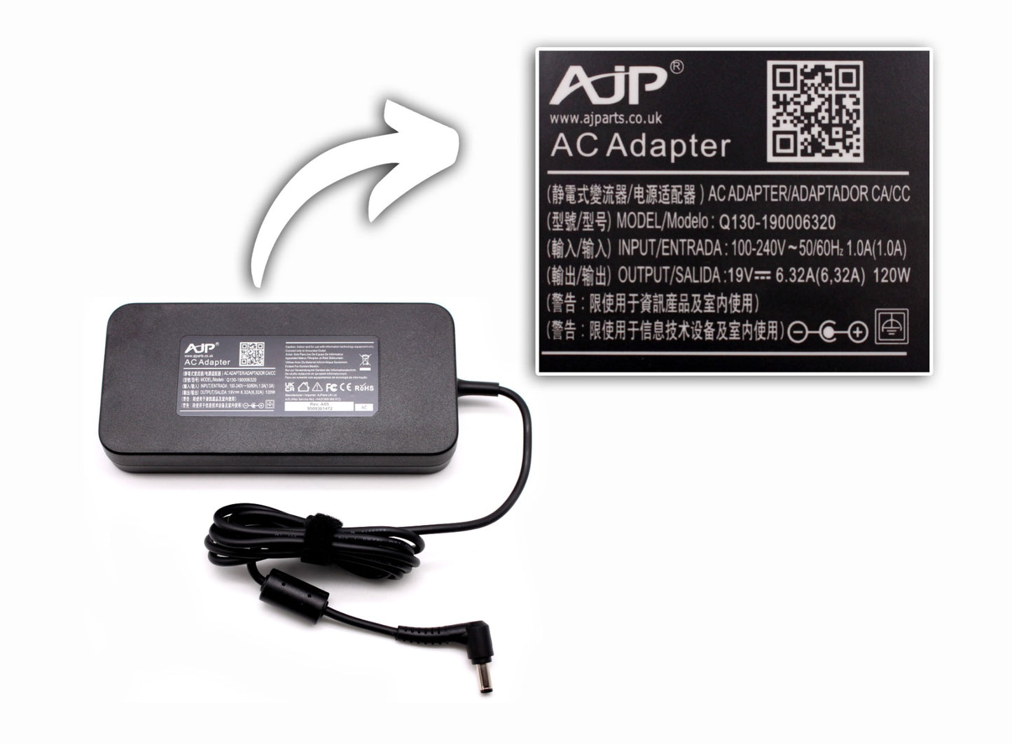 Genuine AJP Adapters For 120W for Asus 0A001-00063000 5.5MM x 2.5MM