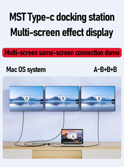 12 in 1 Type-C Docking Station For 1 x USB-C PD / 1 x VGA / 1 x 3.5mm Audio / 2 x HDMI 4K@30Hz / 1 x RJ45 / 1 x USB 3.0 / 1 x USB-C DATA /