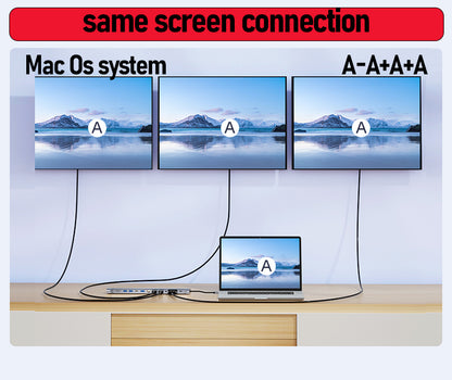 12 in 1 Type-C Docking Station For 1 x USB-C PD / 1 x VGA / 1 x 3.5mm Audio / 2 x HDMI 4K@30Hz / 1 x RJ45 / 1 x USB 3.0 / 1 x USB-C DATA /