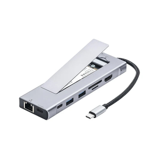 9-in-1 USB C M.2 SSD Enclosure Docking Station 10Gbps 4K HDMI 100W PD USB 3.2 SD TF RJ45 Ethernet