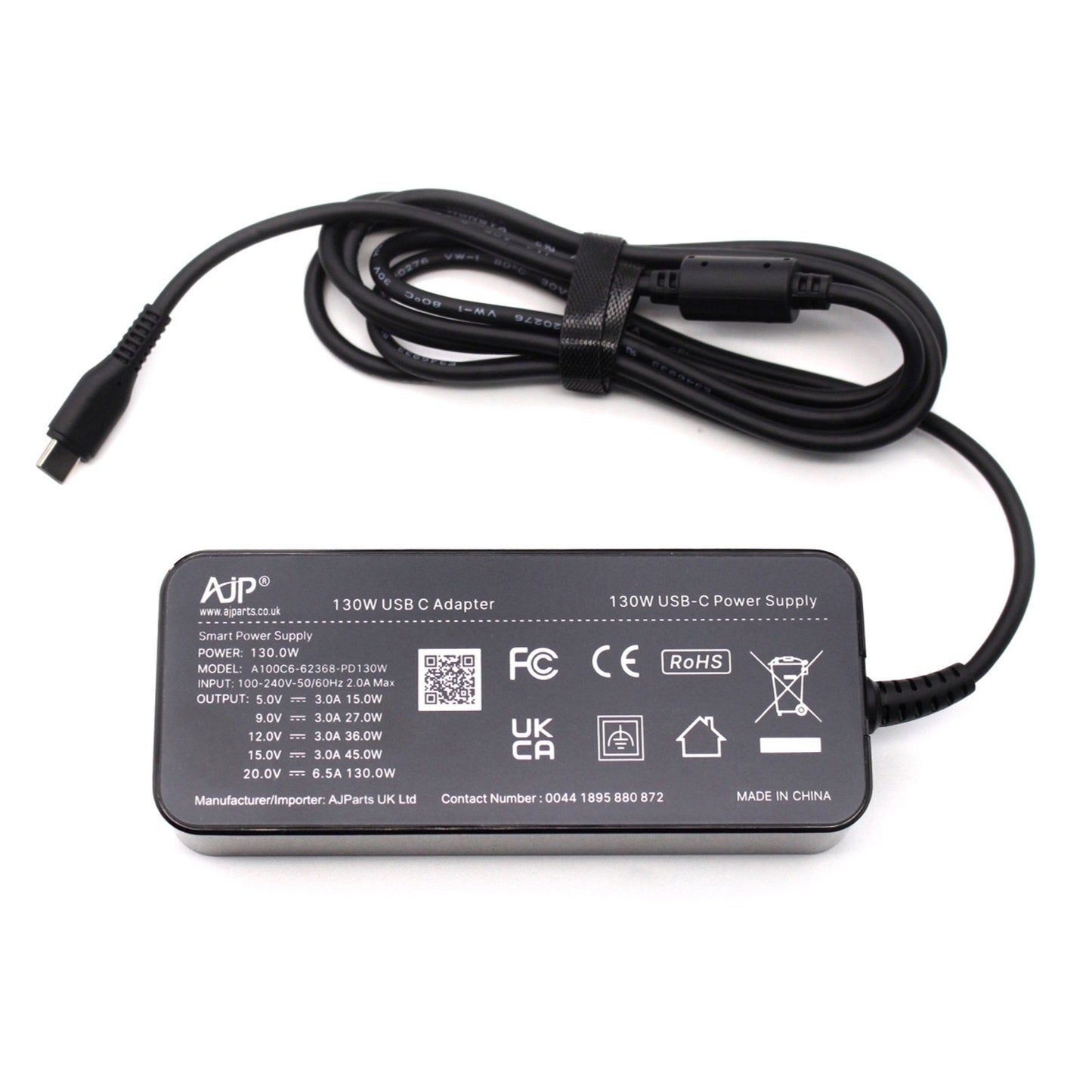 Brand AJP 130W (20V 6.5A) USB-C Smart Power Supply Compatible Laptop AC Adapter Charger for Dell