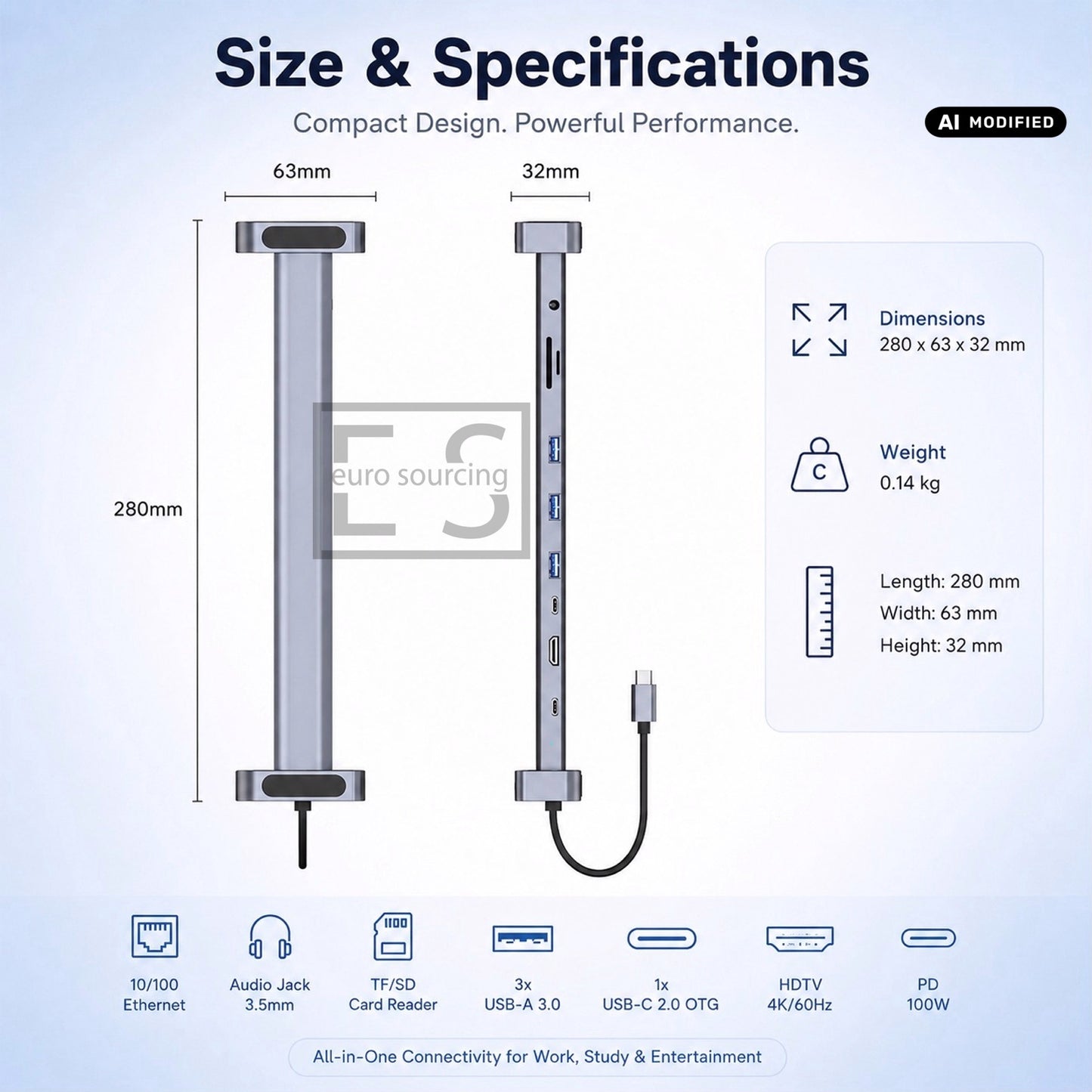 10-in-1 USB-C Docking Station & Laptop Stand Riser | 4K@60Hz HDMI, 100W PD Charging, Ethernet, 3x USB 3.0