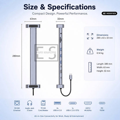 10-in-1 USB-C Docking Station & Laptop Stand Riser | 4K@60Hz HDMI, 100W PD Charging, Ethernet, 3x USB 3.0