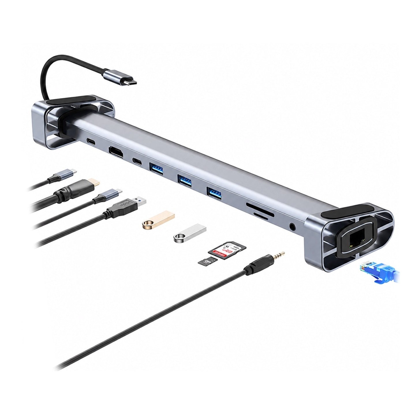 10-in-1 USB-C Docking Station & Laptop Stand Riser | 4K@60Hz HDMI, 100W PD Charging, Ethernet, 3x USB 3.0