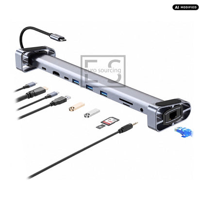10-in-1 USB-C Docking Station & Laptop Stand Riser | 4K@60Hz HDMI, 100W PD Charging, Ethernet, 3x USB 3.0