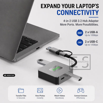 AJP 4-in-2 USB 3.2 Hub Adapter USB-C & USB-A to 2x USB-A + 2x USB-C 10Gbps