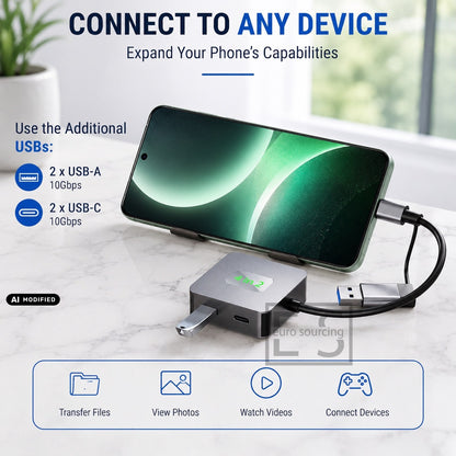AJP 4-in-2 USB 3.2 Hub Adapter USB-C & USB-A to 2x USB-A + 2x USB-C 10Gbps