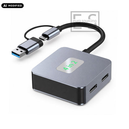 AJP 4-in-2 USB 3.2 Hub Adapter USB-C & USB-A to 2x USB-A + 2x USB-C 10Gbps