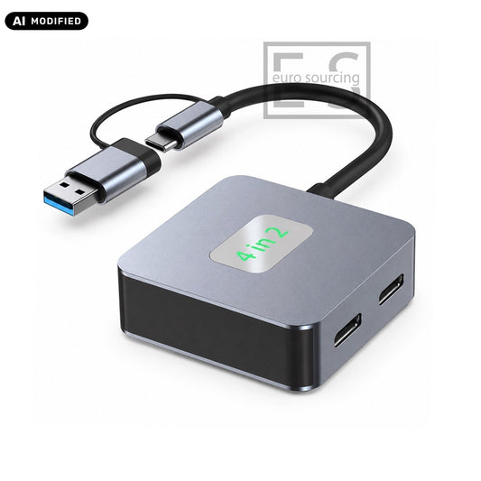 AJP 4-in-2 USB 3.2 Hub Adapter USB-C & USB-A to 2x USB-A + 2x USB-C 10Gbps