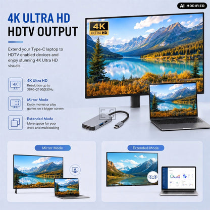 AJP 3-in-1 USB-C Multifunction Hub Adapter – 4K HDTV, USB 3.0 5Gbps & 87W PD Charging