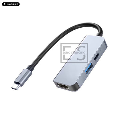 AJP 3-in-1 USB-C Multifunction Hub Adapter – 4K HDTV, USB 3.0 5Gbps & 87W PD Charging