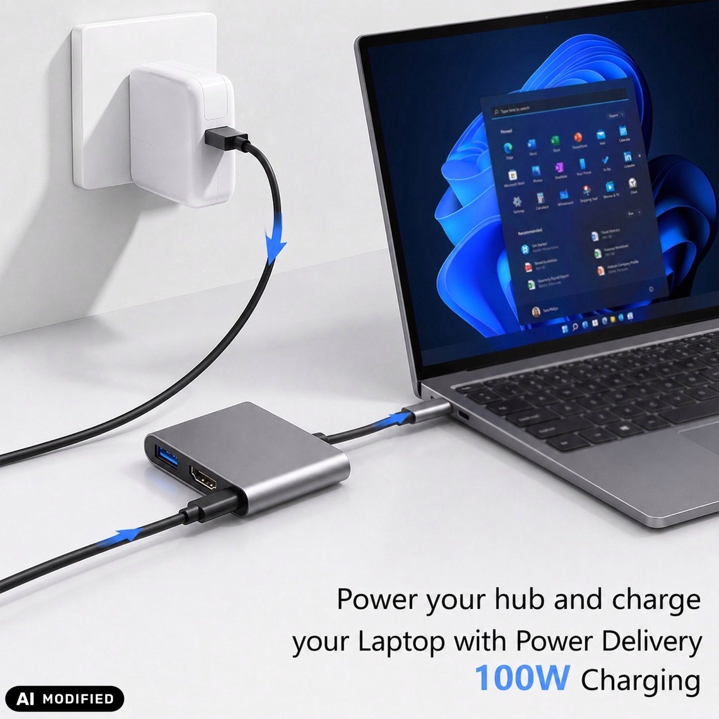 AJP 3-in-1 USB-C Hub Adapter with HDTV 4K@30Hz, USB 3.0 5Gbps & 100W PD Charging