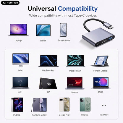 AJP 3-in-1 USB-C Hub Adapter with HDTV 4K@30Hz, USB 3.0 5Gbps & 100W PD Charging