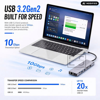 9-in-1 USB C M.2 SSD Enclosure Docking Station 10Gbps 4K HDMI 100W PD USB 3.2 SD TF RJ45 Ethernet