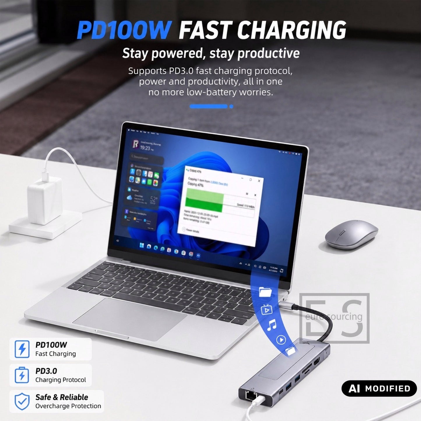 9-in-1 USB C M.2 SSD Enclosure Docking Station 10Gbps 4K HDMI 100W PD USB 3.2 SD TF RJ45 Ethernet