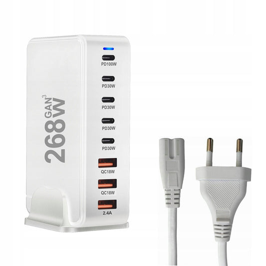 AJP 268W Desktop GAN Charger 8 Port USB Type-C PD Charging Station Fast Charger White