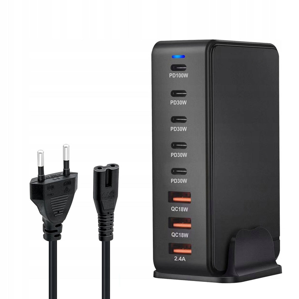 Ładowarka biurkowa AJP 268 W GAN, 8 portów USB typu C, PD, szybka ładowarka, czarna