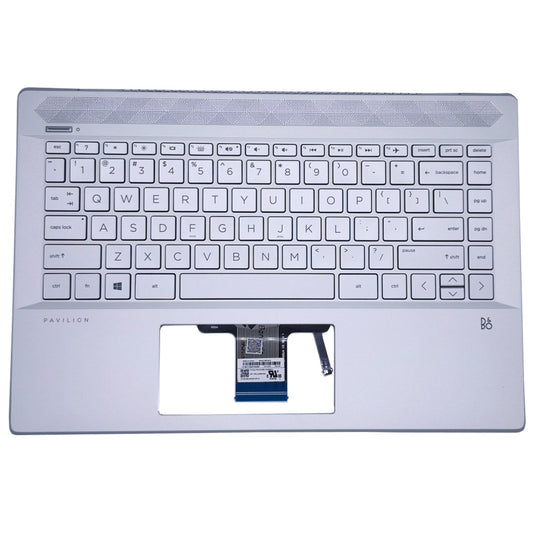 New Replacement For HP Pavilion 14-CE Silver Palmrest Cover US Qwerty Keyboard Backlit P/N L26423-031