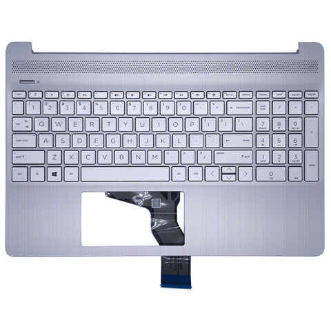 New Compatible For HP 15S-EQ SERIES Laptop Keyboard Palmrest US Layout Non-Backlit Silver P/N L63578-031