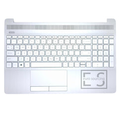 Replacement For HP 15-DW 15-GW Series Silver Palmrest Top Case US Non-Backlit Keyboard With Trackpad