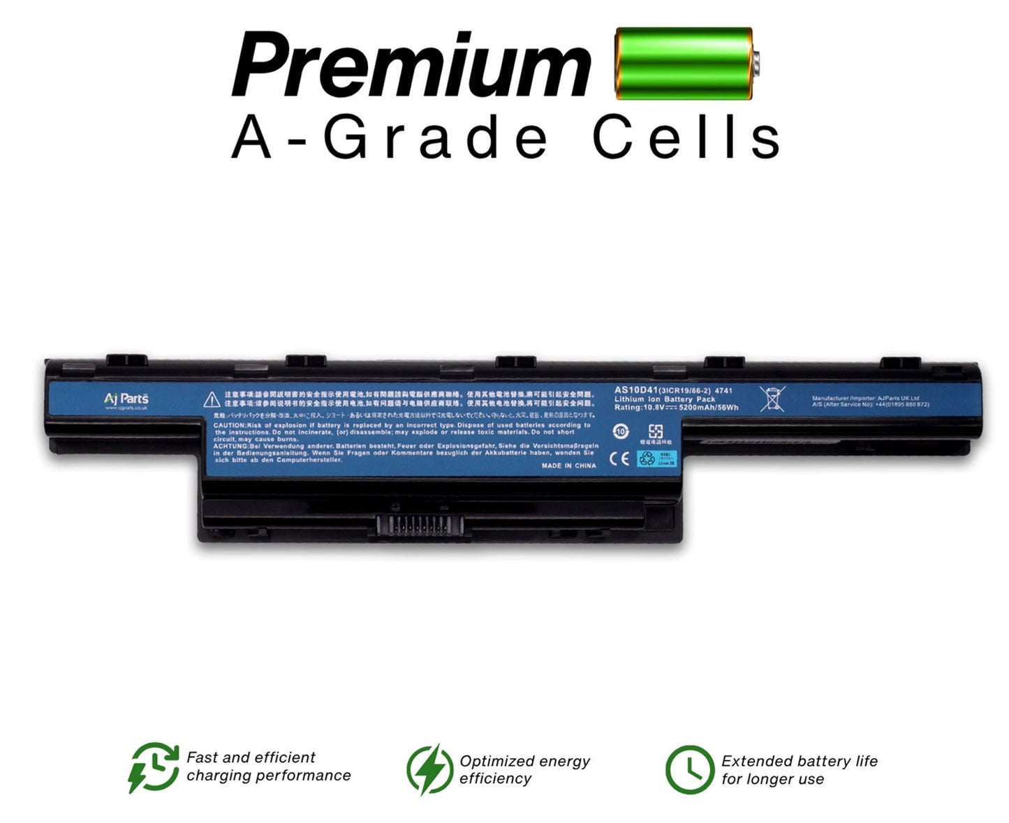 AJP Laptop Battery for Acer Aspire 4741 / 4741-4-3S2P(A1) 10.8V 56Wh 5200mAh 6-Cell Replacement Li-ion Battery