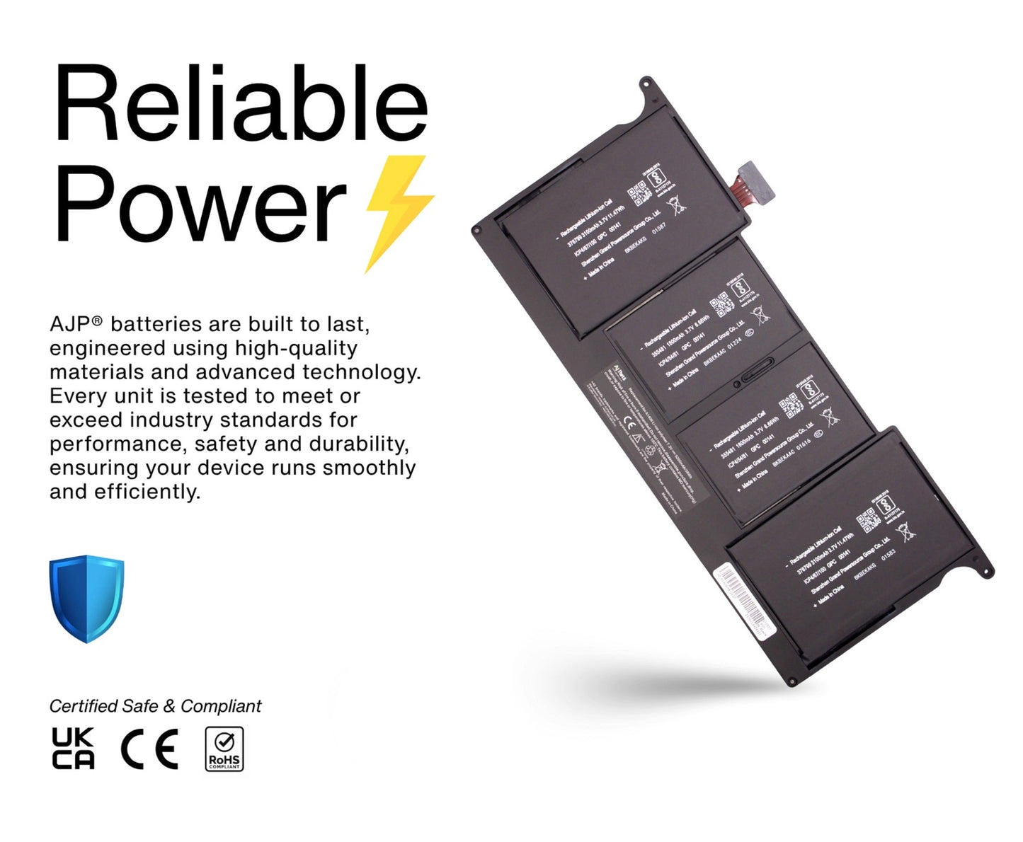 Brand AJP MacBook A1406, A1406-68-2S2P 7.3V 5200mAh 38Wh 4-Cell Li-ion Replacement Laptop Battery Black