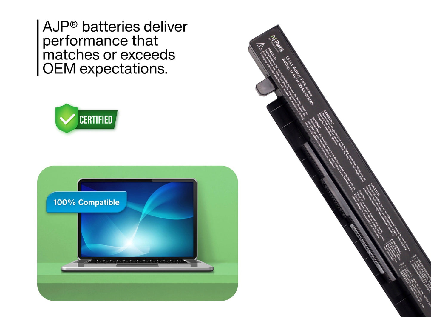 AJP High-Capacity Li-ion Battery for ASUS X550 / X550-4-4S1P 14.4V 2200mAh, 32Wh 4-Cell Replacement Laptop Battery