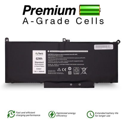 Replacement Dell Latitude F3YGT, F3YGT-S-2S2P 4-Cell 7.6V 8200mAh 62Wh High Capacity AJP Laptop Battery
