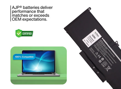Replacement Dell Latitude F3YGT, F3YGT-S-2S2P 4-Cell 7.6V 8200mAh 62Wh High Capacity AJP Laptop Battery
