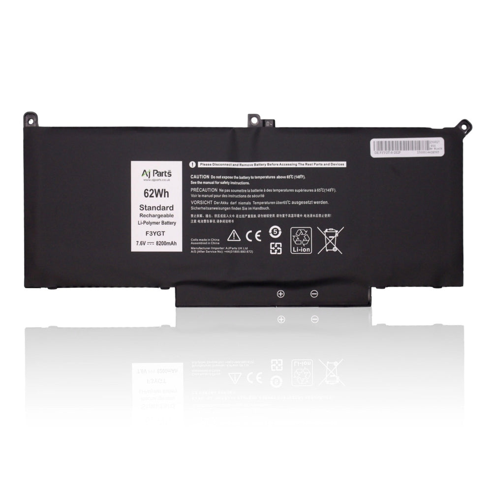 Replacement Dell Latitude F3YGT, F3YGT-S-2S2P 4-Cell 7.6V 8200mAh 62Wh High Capacity AJP Laptop Battery