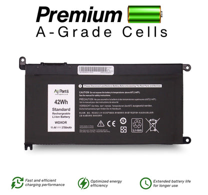 AJP High-Capacity 3-Cell 11.4V 42Wh (3700mAh) Replacement Laptop Battery for Dell WDXOR / WDXOR-S-3S1P