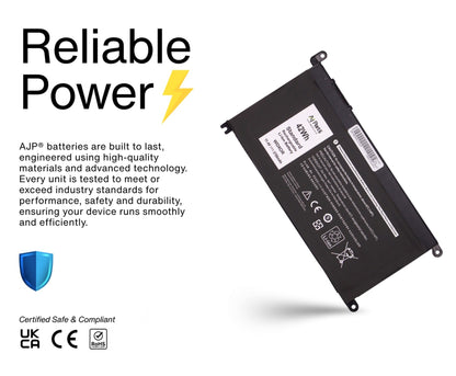 AJP High-Capacity 3-Cell 11.4V 42Wh (3700mAh) Replacement Laptop Battery for Dell WDXOR / WDXOR-S-3S1P