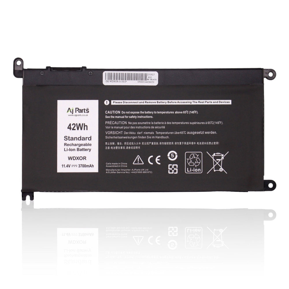 AJP High-Capacity 3-Cell 11.4V 42Wh (3700mAh) Replacement Laptop Battery for Dell WDXOR / WDXOR-S-3S1P