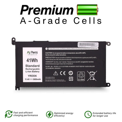 Dell YRDD6 YRDD6-3S1P 3-Cell 11.4V 3600mAh / 41Wh Li-ion High Capacity Replacement AJP Laptop Battery Black