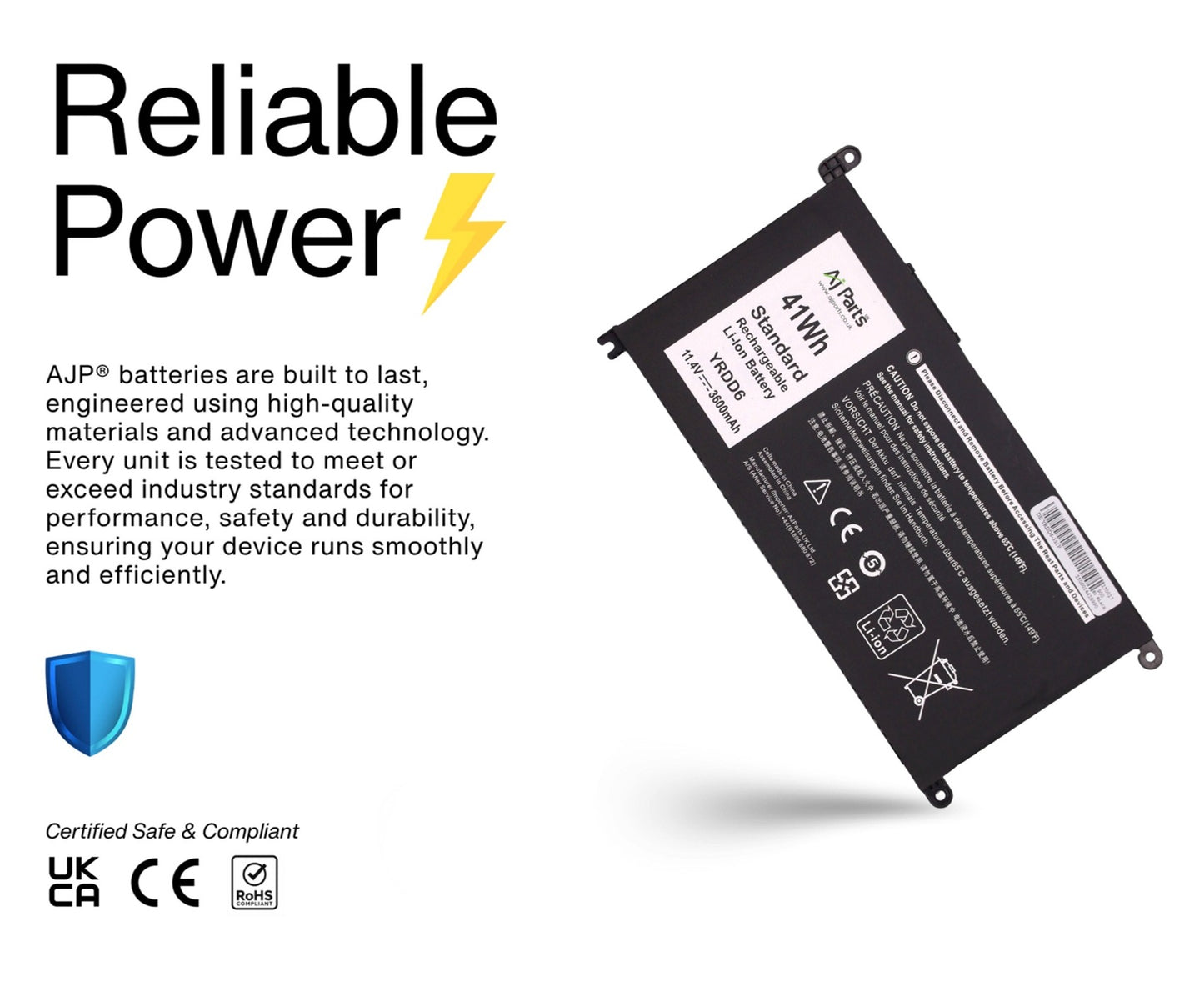 Dell YRDD6 YRDD6-3S1P 3-Cell 11.4V 3600mAh / 41Wh Li-ion High Capacity Replacement AJP Laptop Battery Black