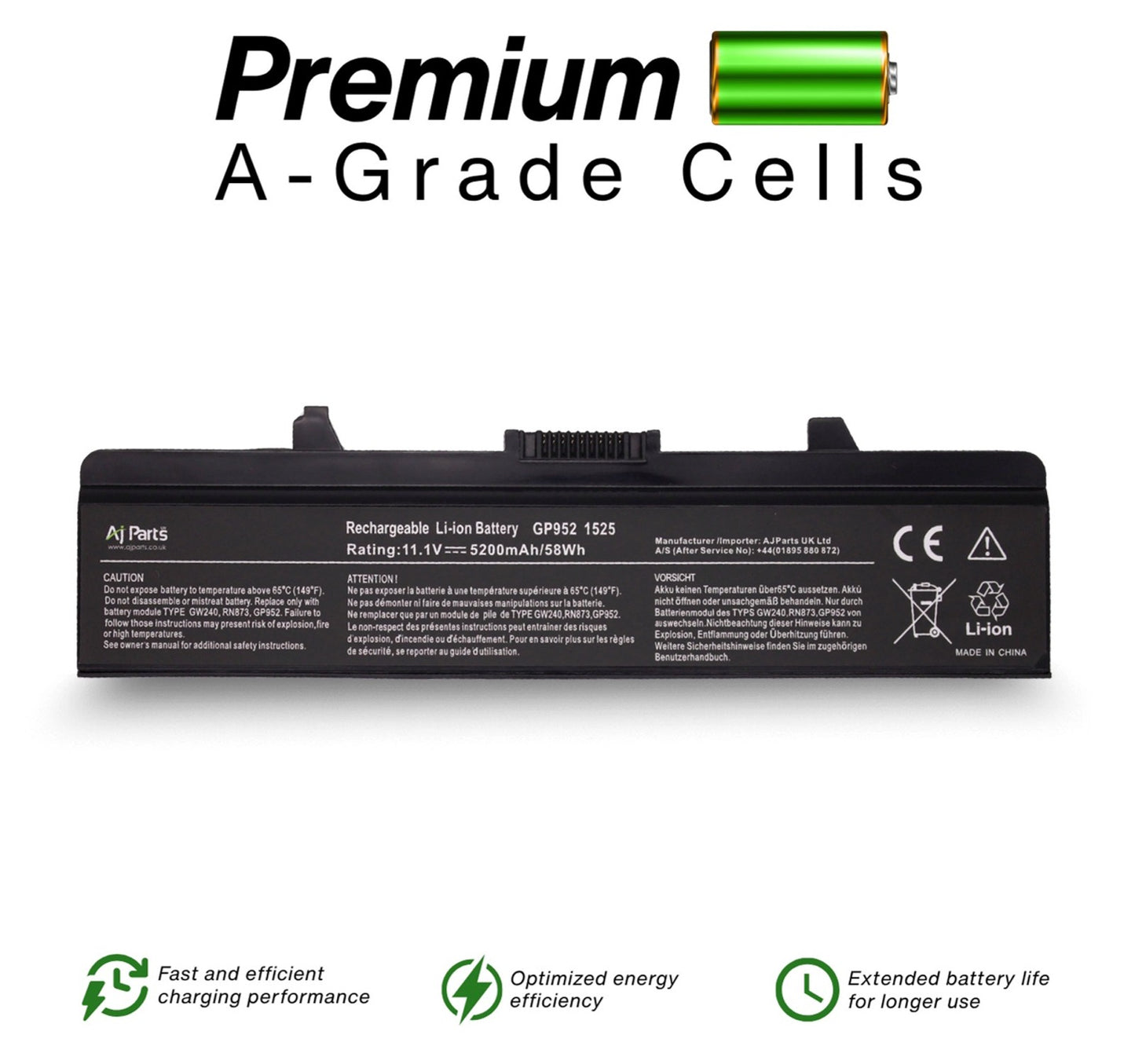 AJP Laptop Battery for Dell Inspiron 1525 11.1V 6-Cell (1525-4-3S2P) 5200mAh 58Wh High Capacity Replacement Battery